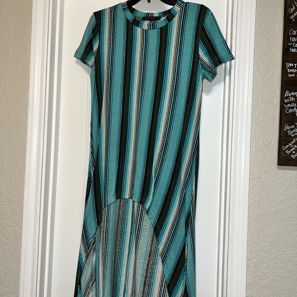 Blue Striped High Low Top